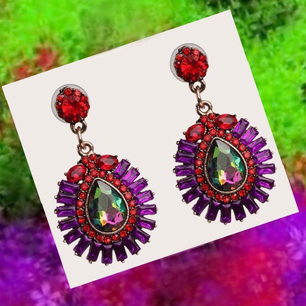 New Red & Purple Rhinestone Statement Earrings
